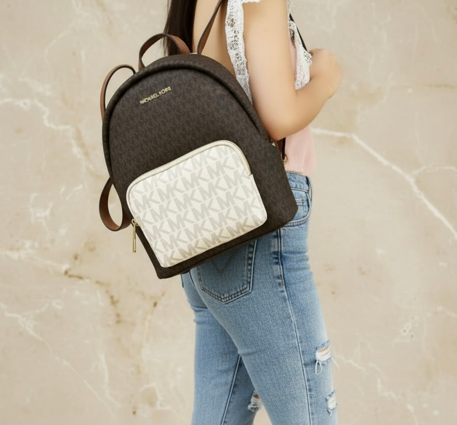 MICHAEL KORS MEDIUM ERIN BACKPACK - SIGNATURE BROWN/WHITE