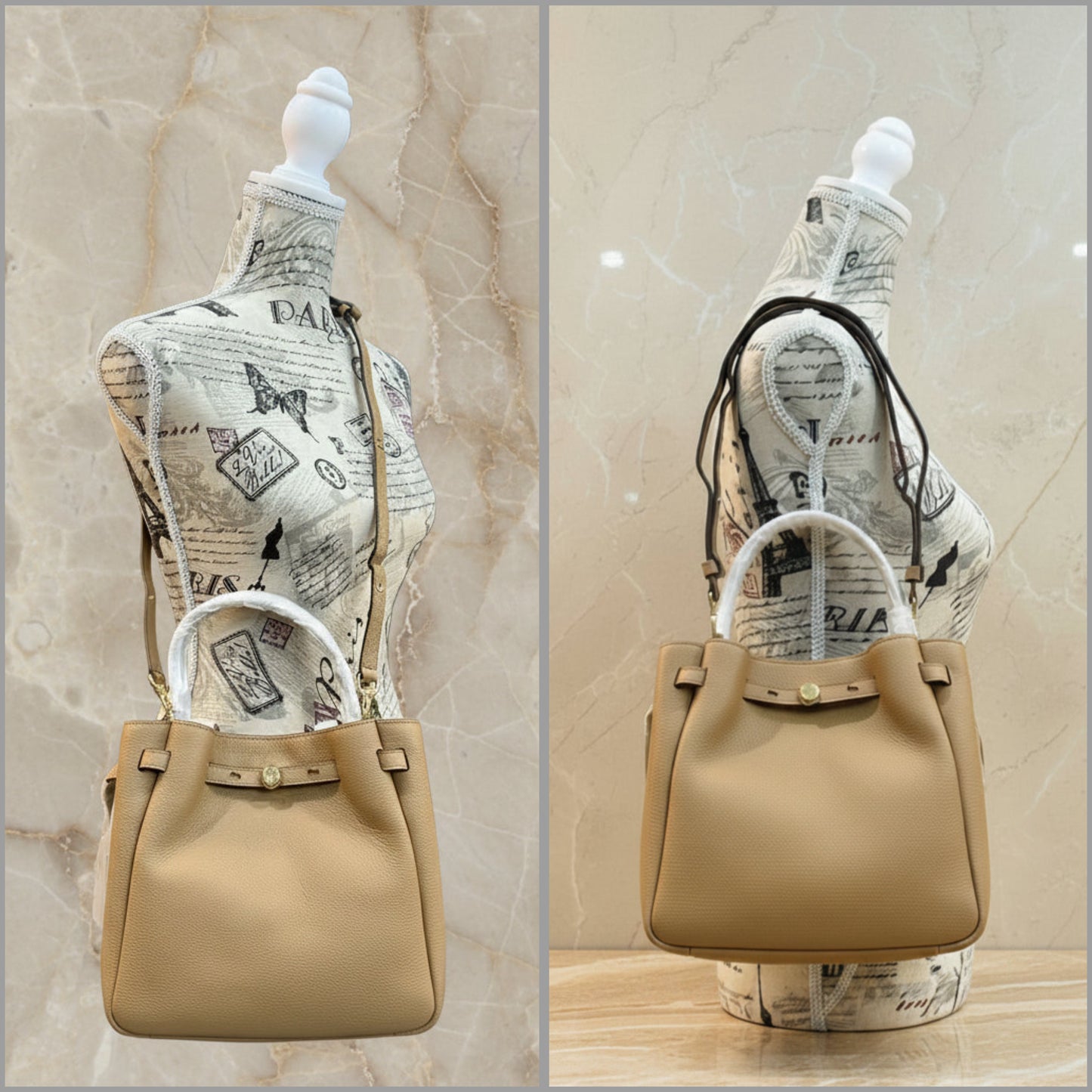 SALE!!! WITH CREASE IN FRONT DUE TO CARGO HANDLING - TORY BURCH SMALL ROMY BUCKET - BROWN