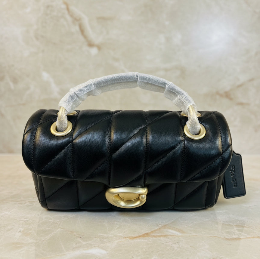 حقيبة كوتش مبطنة بنقشة تابي 20 - أسود - جلد نابا