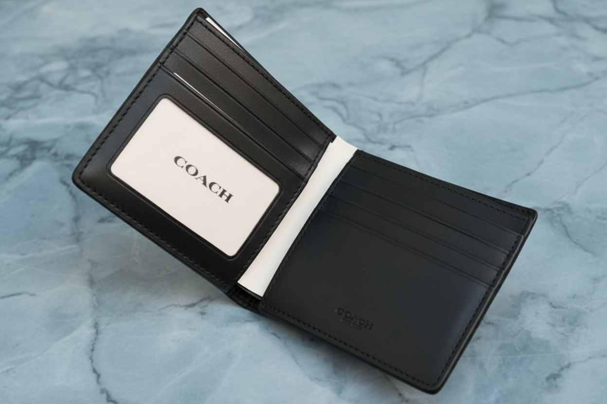 COACH MEN’S BIFOLD WALLET WITH INSERT - SIGNATURE CHARCOAL BLACK - NO INSERT