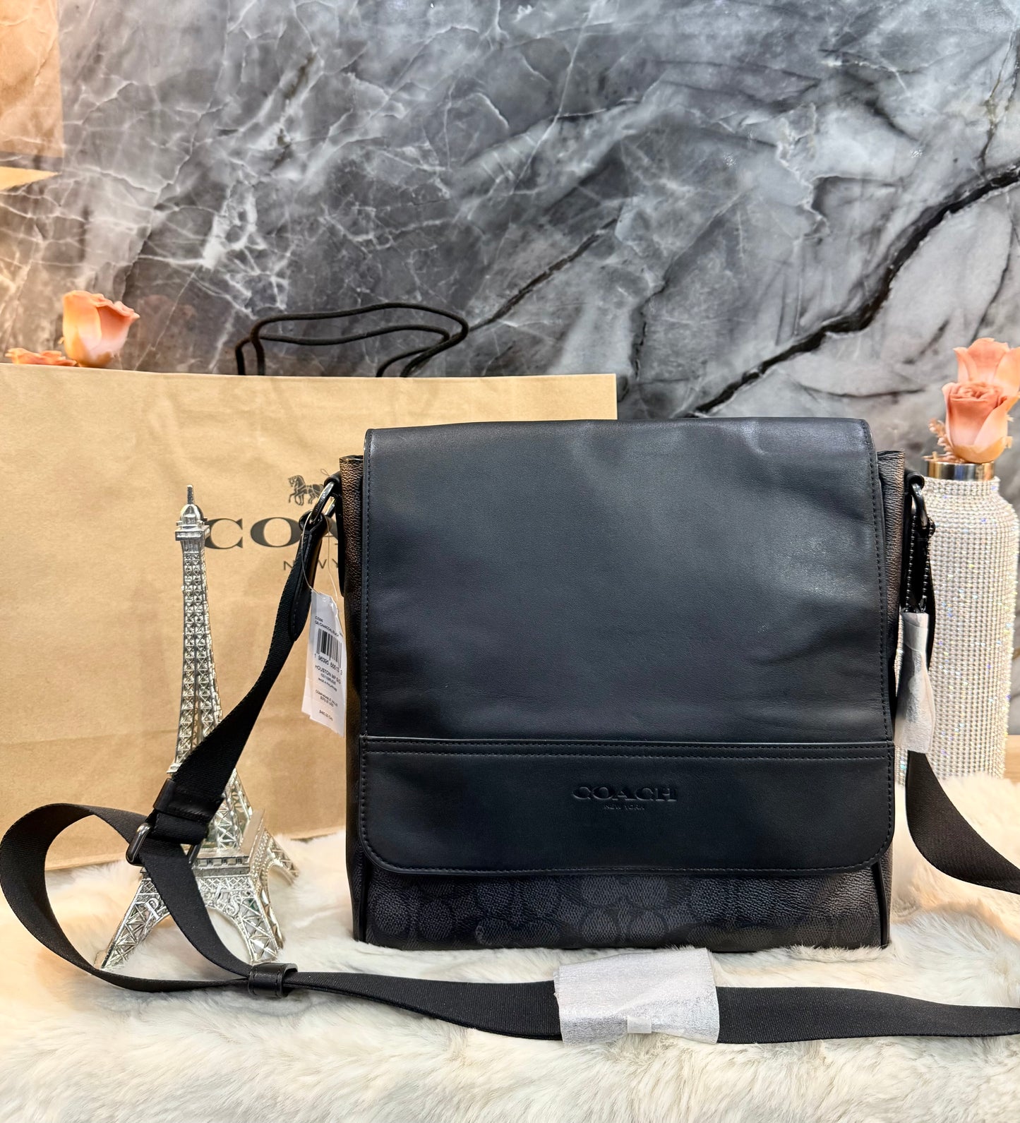 COACH HOUSTON MAP CROSSBODY BAG - SIGNATURE COATED CANVAS & REFINED CALF LEATHER
