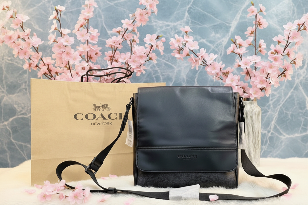 COACH HOUSTON MAP CROSSBODY BAG - SIGNATURE COATED CANVAS & REFINED CALF LEATHER