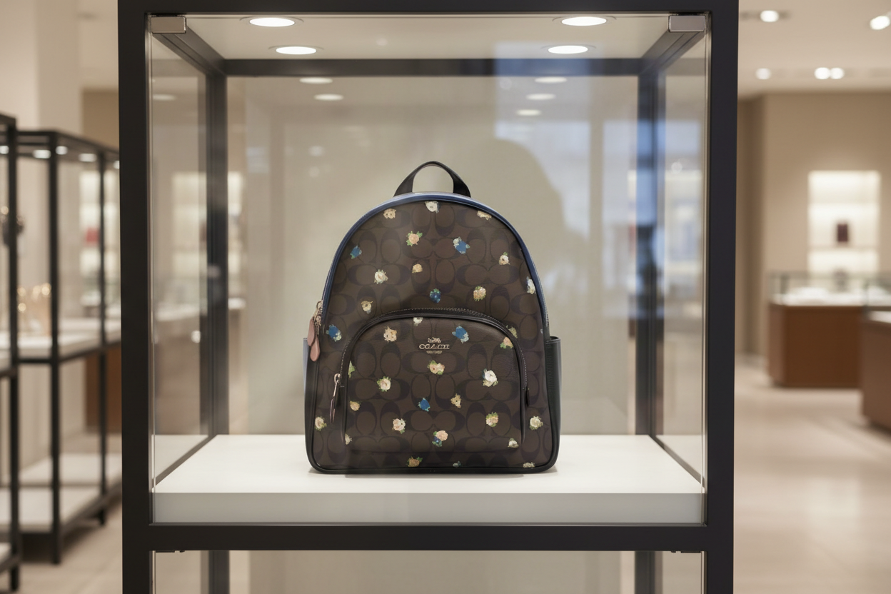 حقيبة ظهر متوسطة الحجم من كوتش كورت مصنوعة من قماش مميز بنقشة ورود صغيرة عتيقة