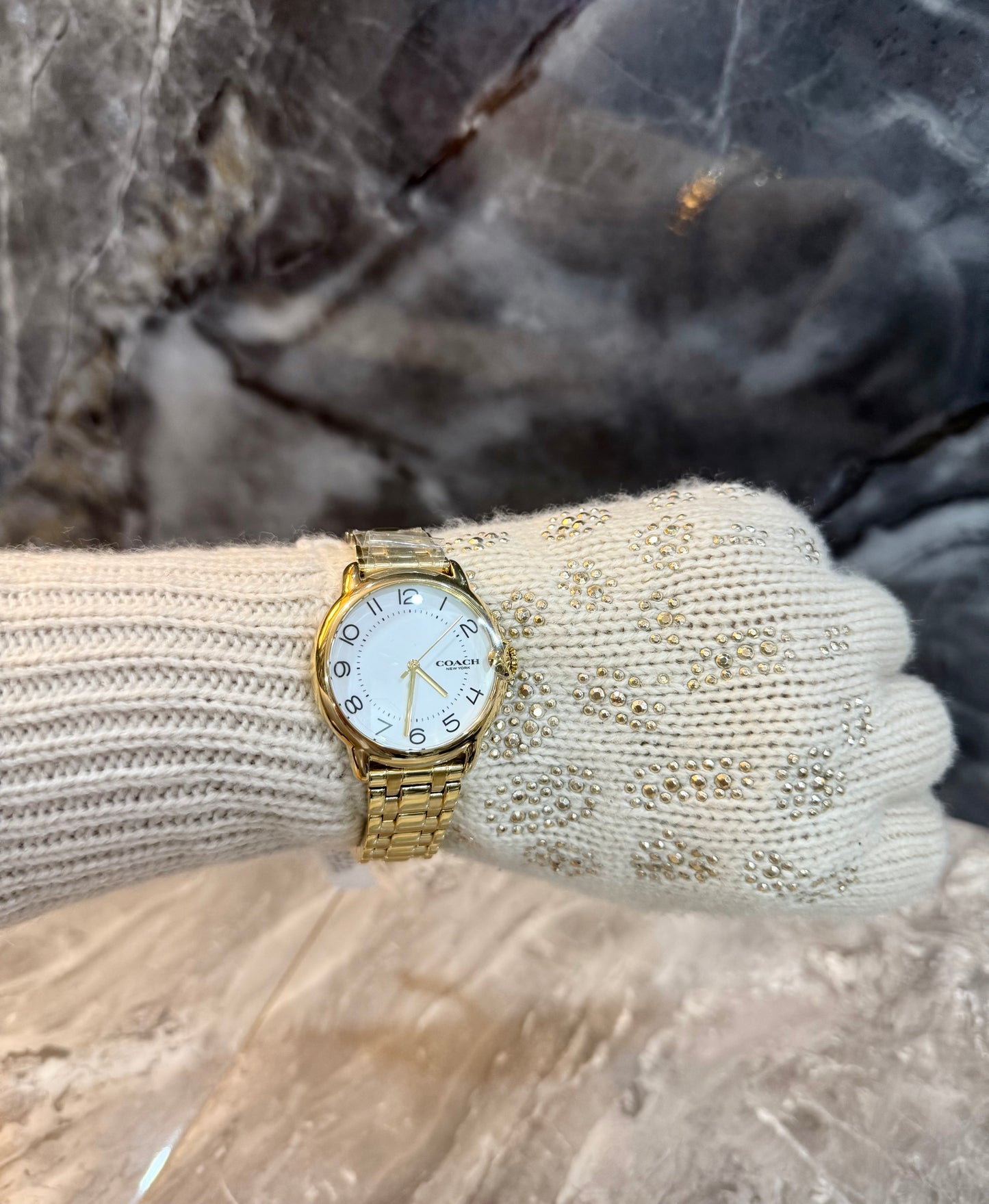 ساعة كوتش إليوت كوارتز من الفولاذ المقاوم للصدأ مطلية بالذهب - مينا صغير