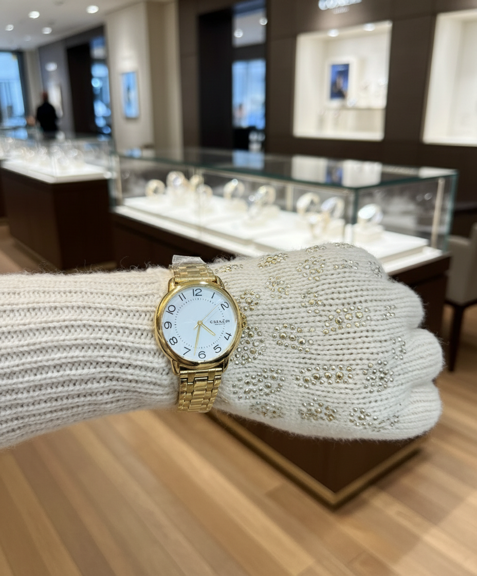 ساعة كوتش إليوت كوارتز من الفولاذ المقاوم للصدأ مطلية بالذهب - مينا صغير