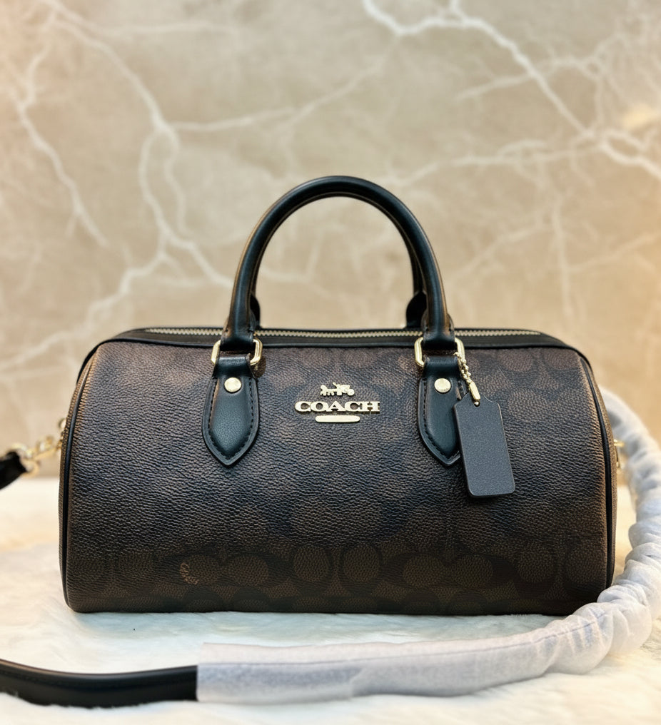 حقيبة كوتش متوسطة الحجم طويلة من قماش الروان - لون الجوز الأسود