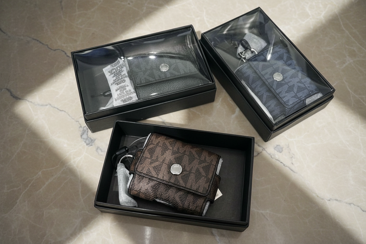 Michael Kors Unisex Expandable Airpod/ Earbud Case MK Signature Admiral In Gift Box