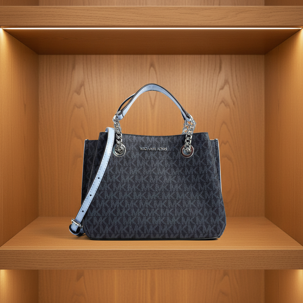 MICHAEL KORS SMALL TEAGEN LEATHER SATCHEL - SIGNATURE ADMIRAL BLUE