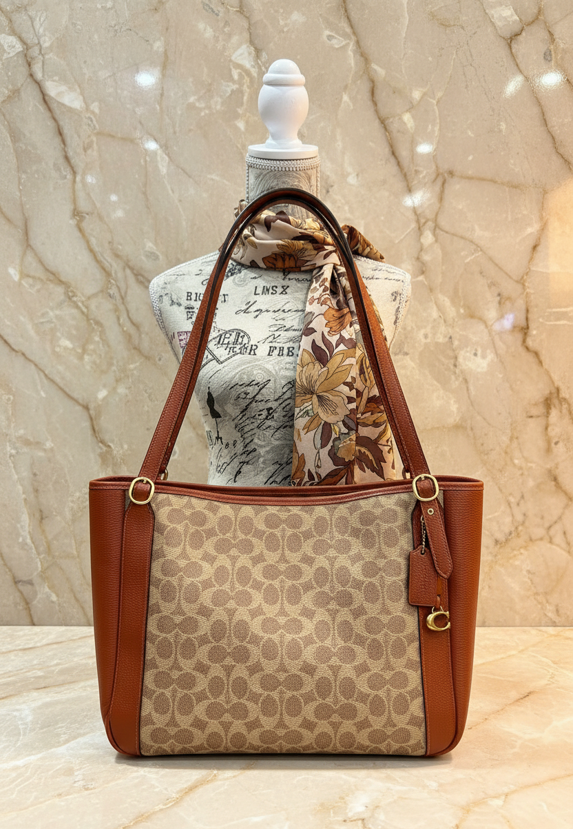 COACH ALANA ZIP TOTE IN SIGNATURE CANVAS - TAN RUST