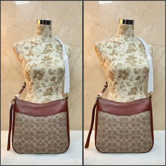 حقيبة كروسبودي من كوتش بتصميم مميز باللون البني الفاتح/الصدأ/الذهبي