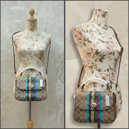 COACH MARLIE TOP HANDLE SATCHEL IN SIGNATURE CANVAS  CENTER STRIPE RAINBOW