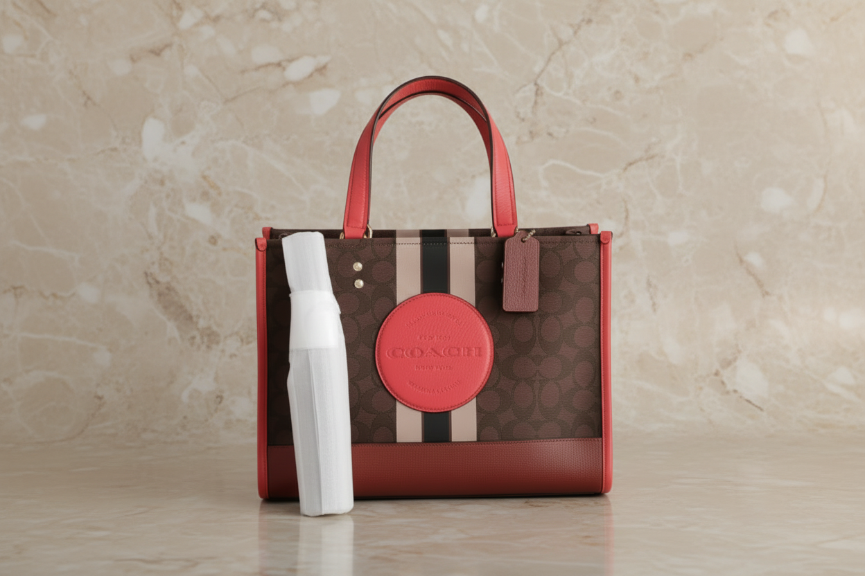 COACH DEMPSEY TOTE CARRYALL MEDIUM IN SIGNATURE JACQUARD CANVAS CENTER STRIPE STRAWBERRY HAZE