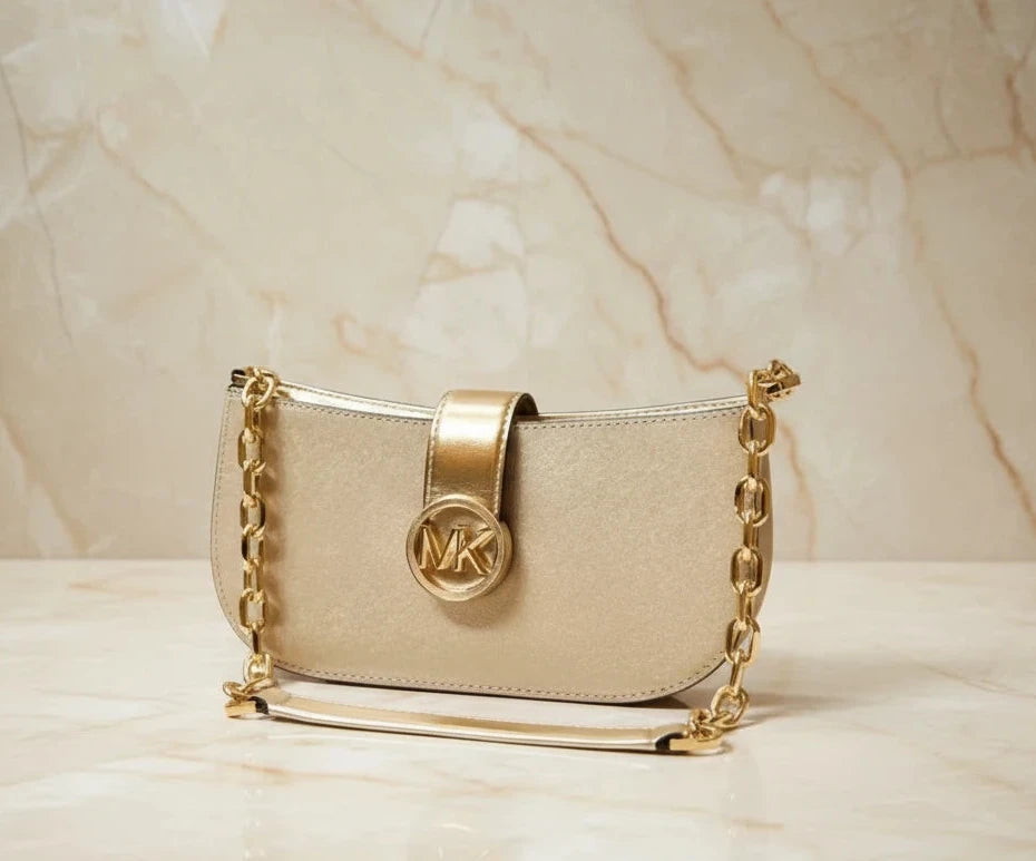 MICHAEL KORS CARMEN POUCHETTE SHOULDER BAG ONLY - PALE GOLD