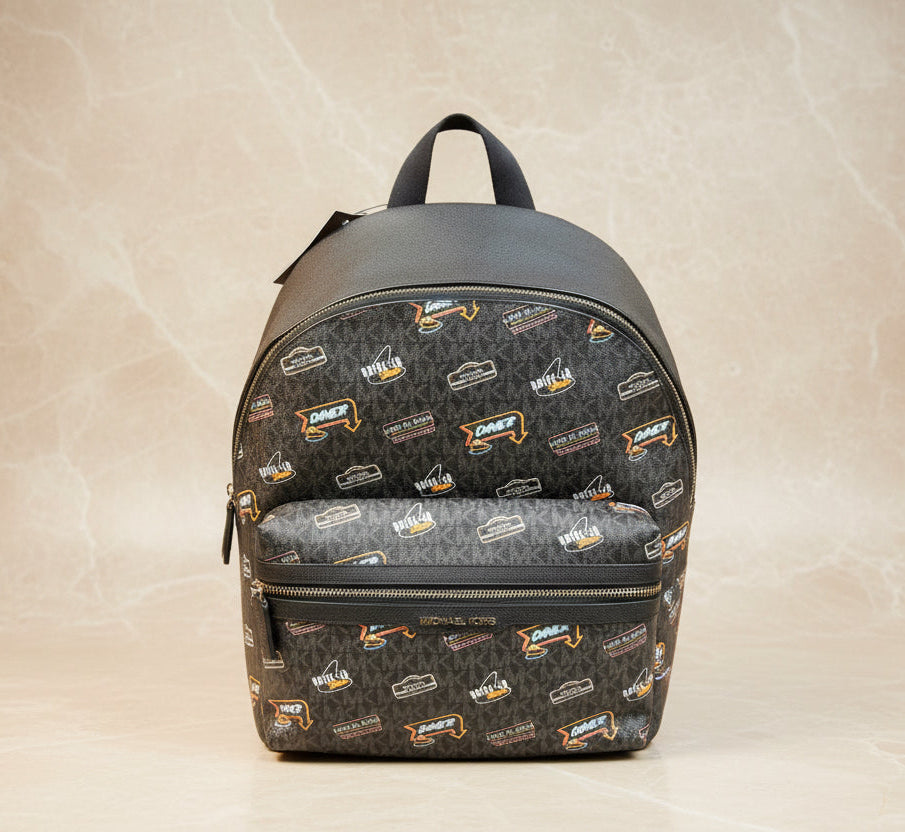 MICHAEL KORS COOPER EMBELISHED SIGNATURE LOGO DOME BACKPACK - BLACK