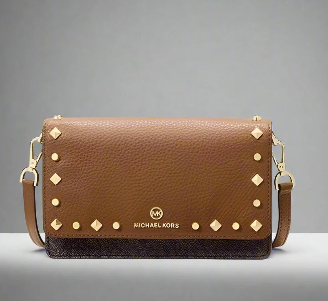 MICHAEL KORS JET SET SMALL STUDDED LOGO MOBILE CROSSBODY ( FROM BOUTIQUE STORE )