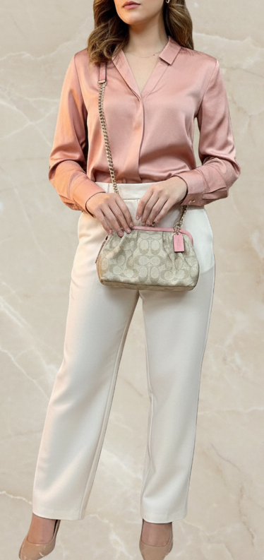 COACH NORA KISSLOCK CLUTCH/CROSSBODY IN SIGNATURE CHALK/IVORY/PINK