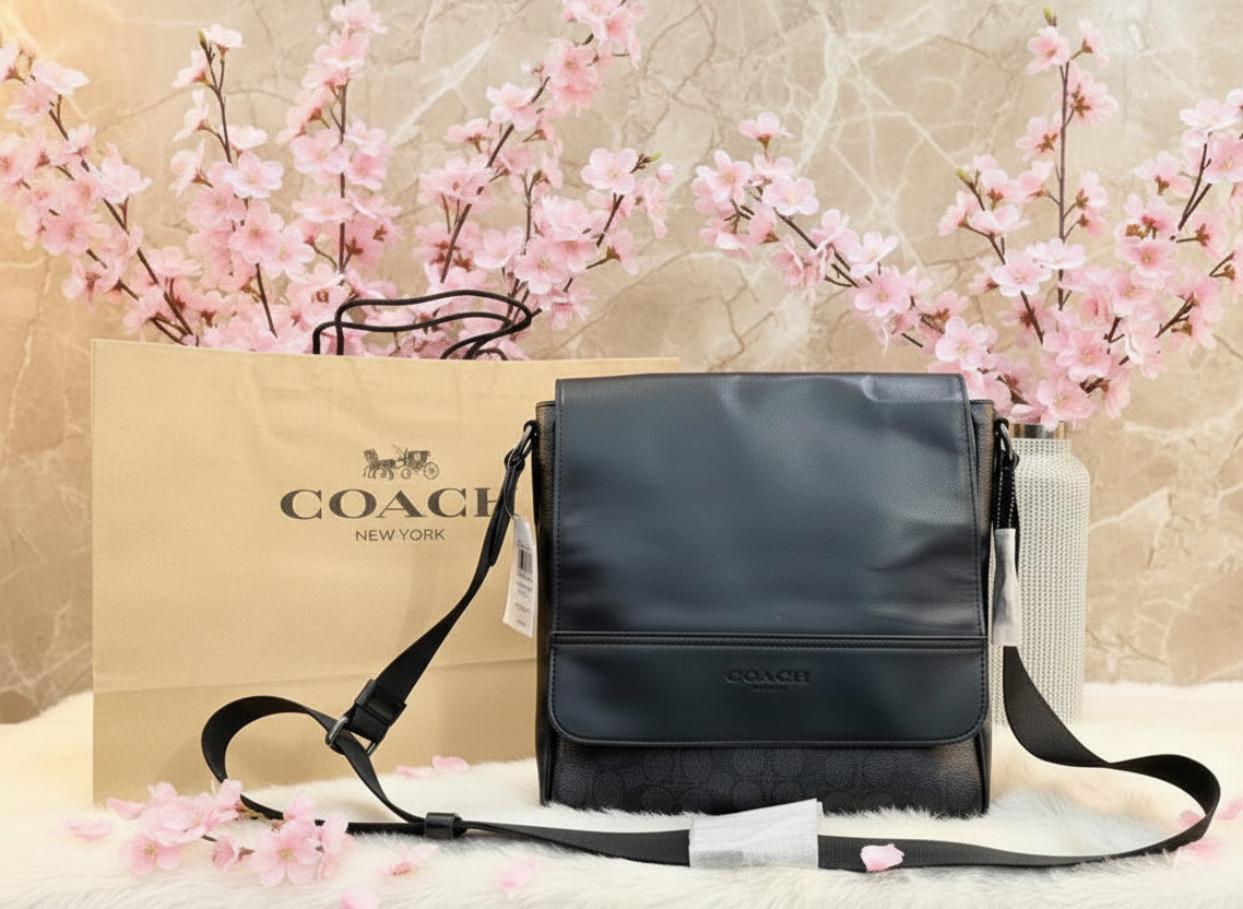 COACH HOUSTON MAP CROSSBODY BAG - SIGNATURE COATED CANVAS & REFINED CALF LEATHER
