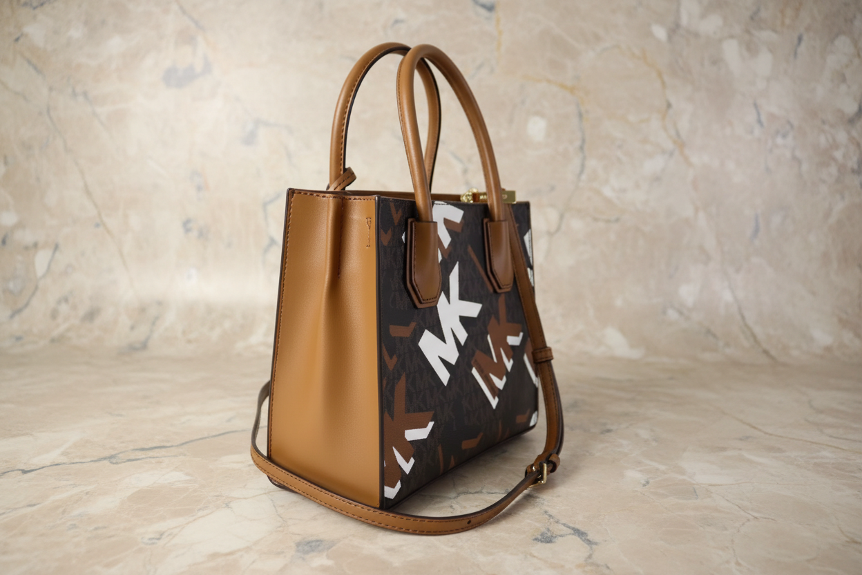 MICHAEL KORS MERCER MEDIUM MESSENGER BAG - LUGGAGE MULTI GRAPHIC LOGO