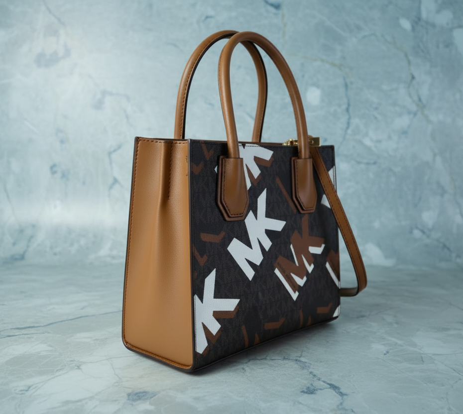 MICHAEL KORS MERCER MEDIUM MESSENGER BAG - LUGGAGE MULTI GRAPHIC LOGO