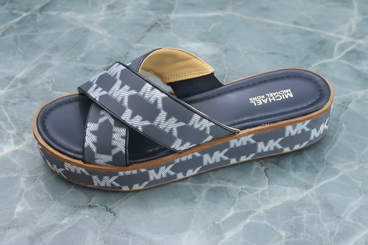 MICHAEL KORS INDIRA WEDGE SANDALS - SIGNATURE BLUE - CAN FIT FROM SIZE 5.5