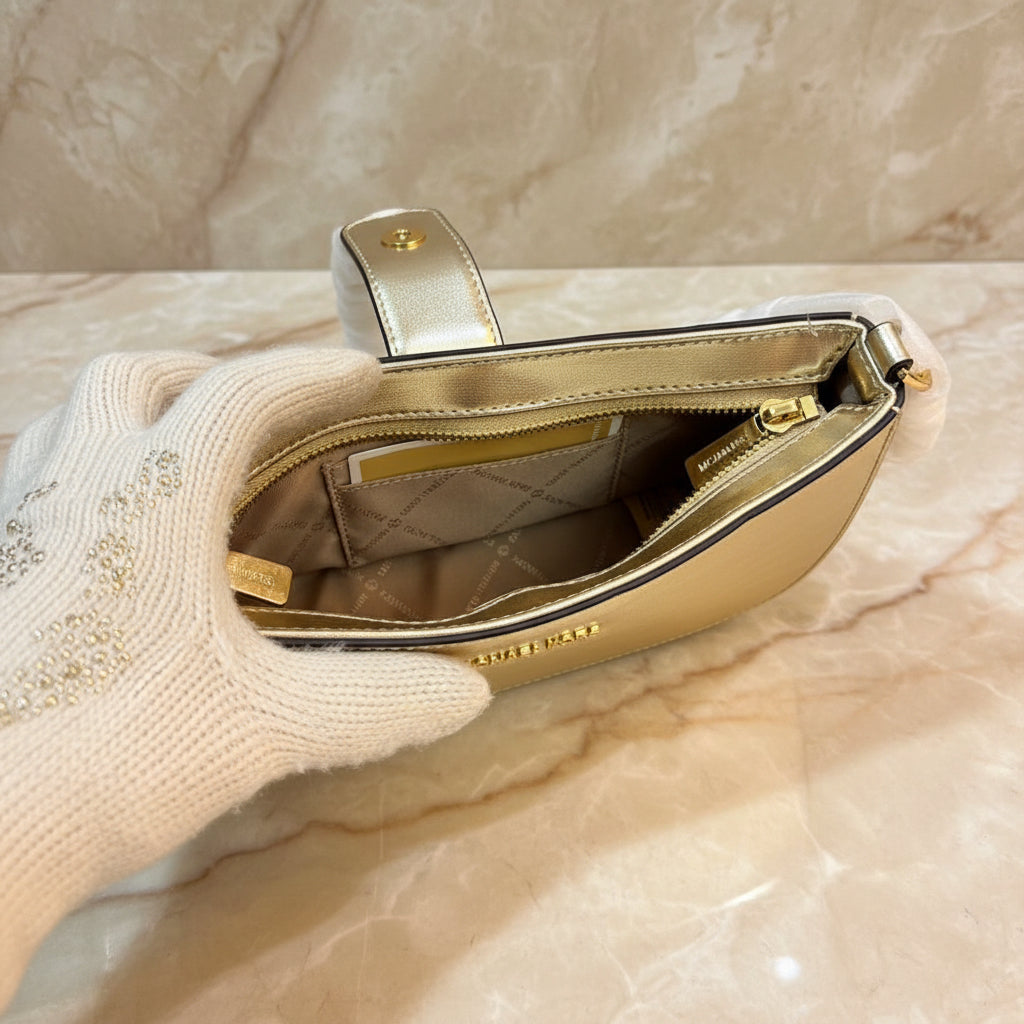 MICHAEL KORS CARMEN POUCHETTE SHOULDER BAG ONLY - PALE GOLD