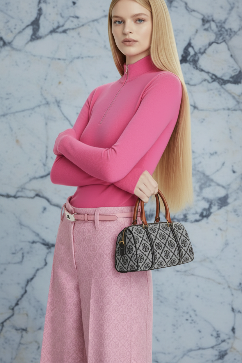 حقيبة توري بورش الصغيرة ذات الأسطوانة/إكس بودي - تي مونوجرام باللون الأزرق الداكن