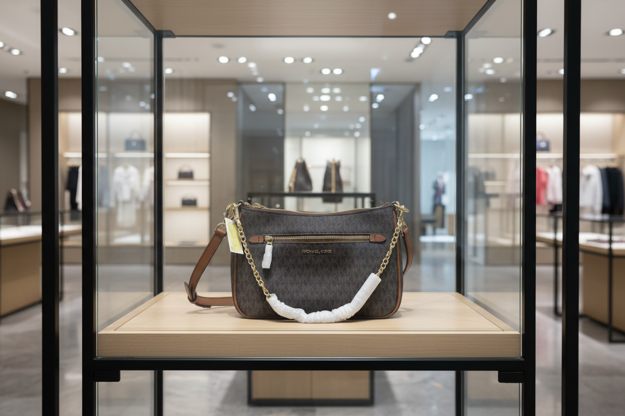 MICHAEL KORS JET SET LOGO CHAIN CROSSBODY SMALL IN SIGNATURE BROWN