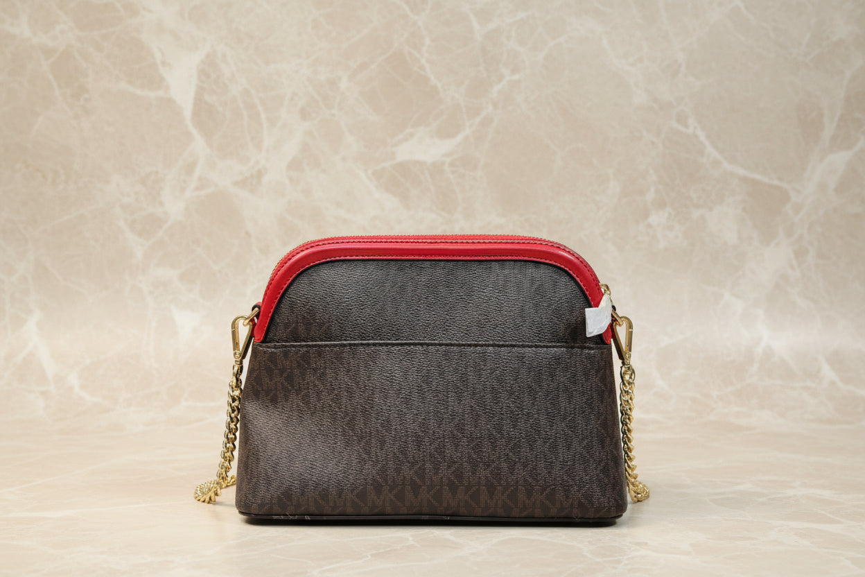 MICHAEL KORS DOME LOGO CENTER STRIPE CHAIN CROSSBODY