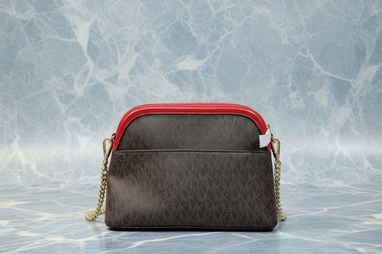 MICHAEL KORS DOME LOGO CENTER STRIPE CHAIN CROSSBODY