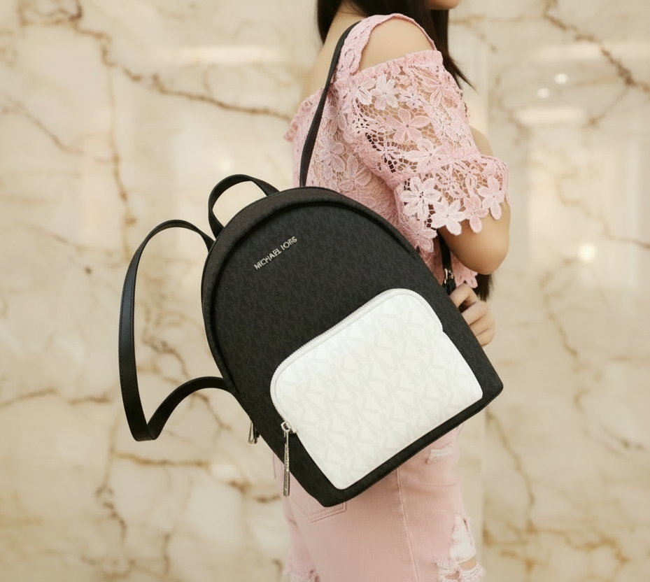 MICHAEL KORS MEDIUM ERIN BACKPACK SIGNATURE BLACK/WHITE