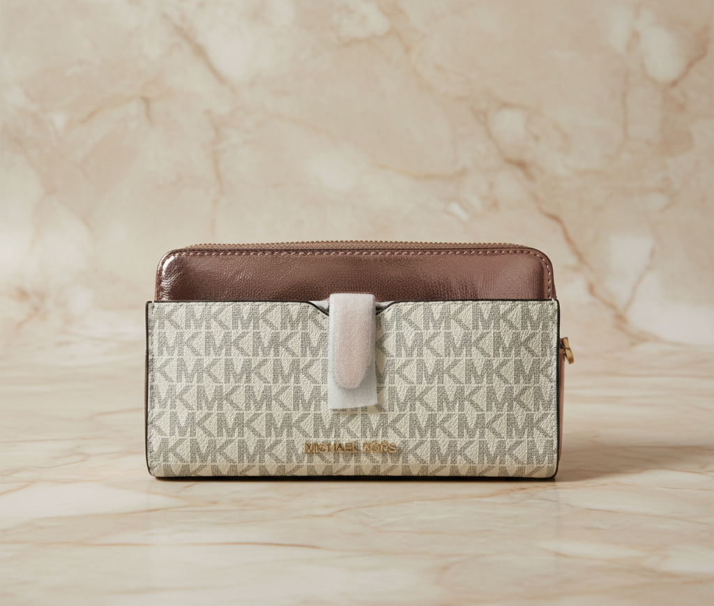 MICHAEL KORS SIGNATURE JET SET METALLIC PRIMEROSE DOUBLE ZIP SMARTPHONE CROSSBODY BAG