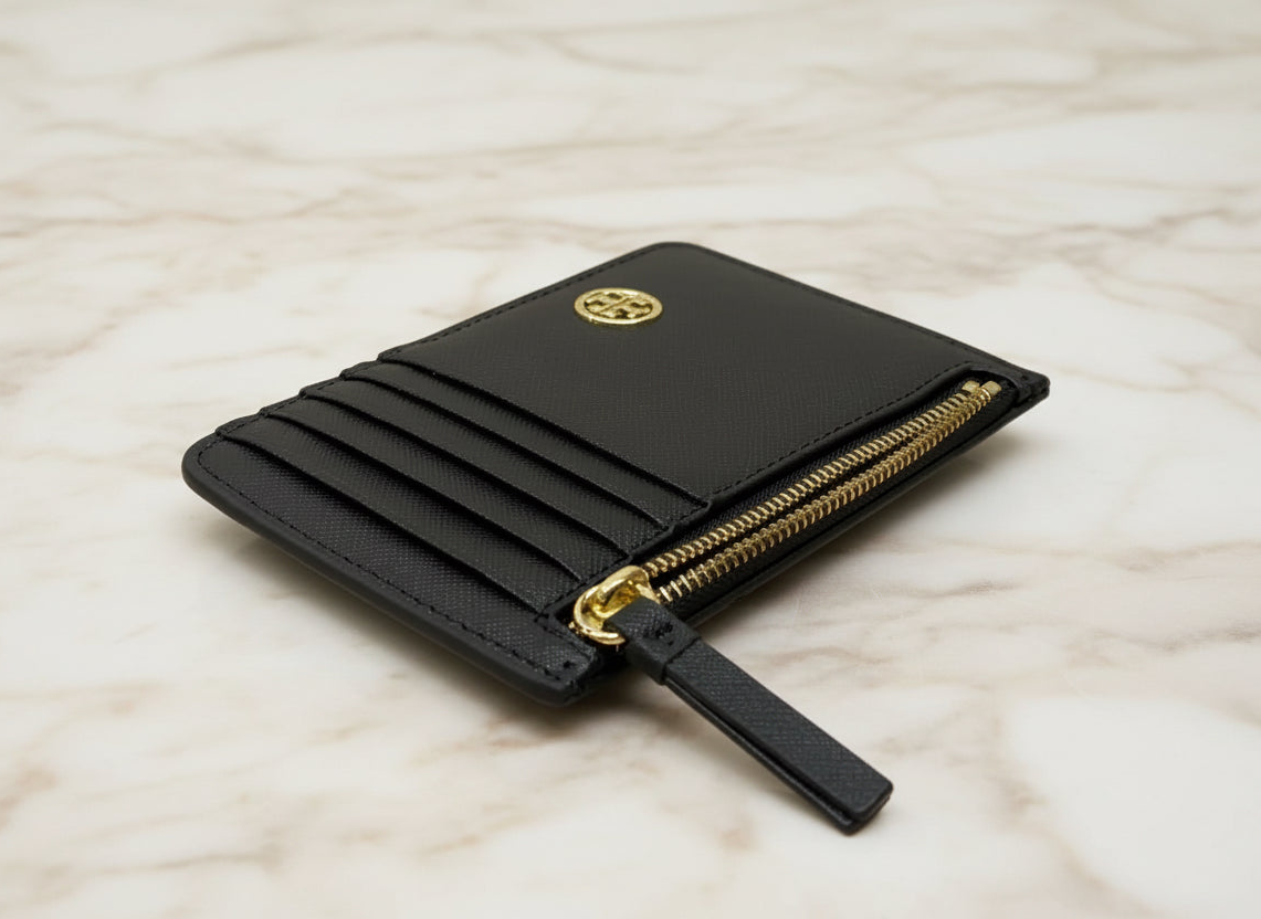 TORY BURCH ROBINSON SLIM LEATHER ZIP-TOP CARD CASE