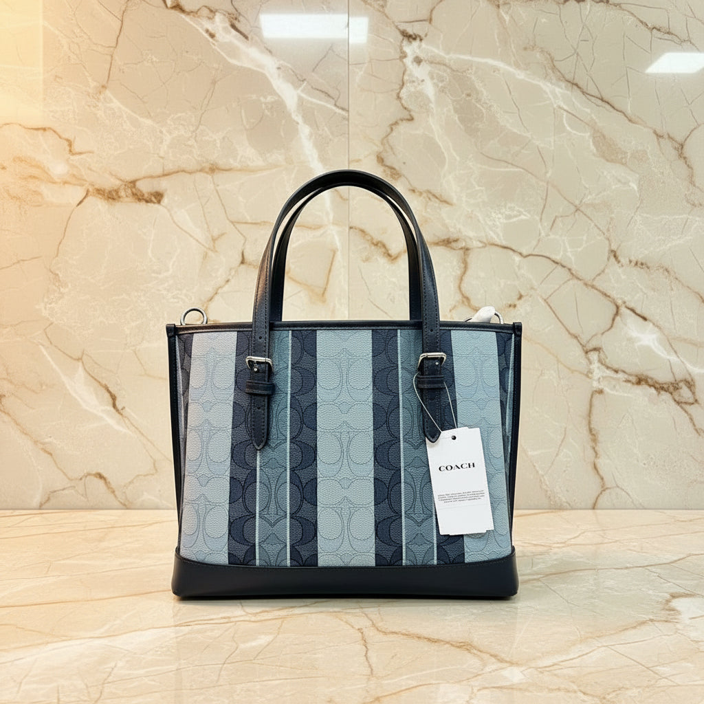 COACH MOLLIE TOTE 25 IN SIGNATURE JACQUARD WITH STRIPES - SILVER/MIDNIGHT MULTI