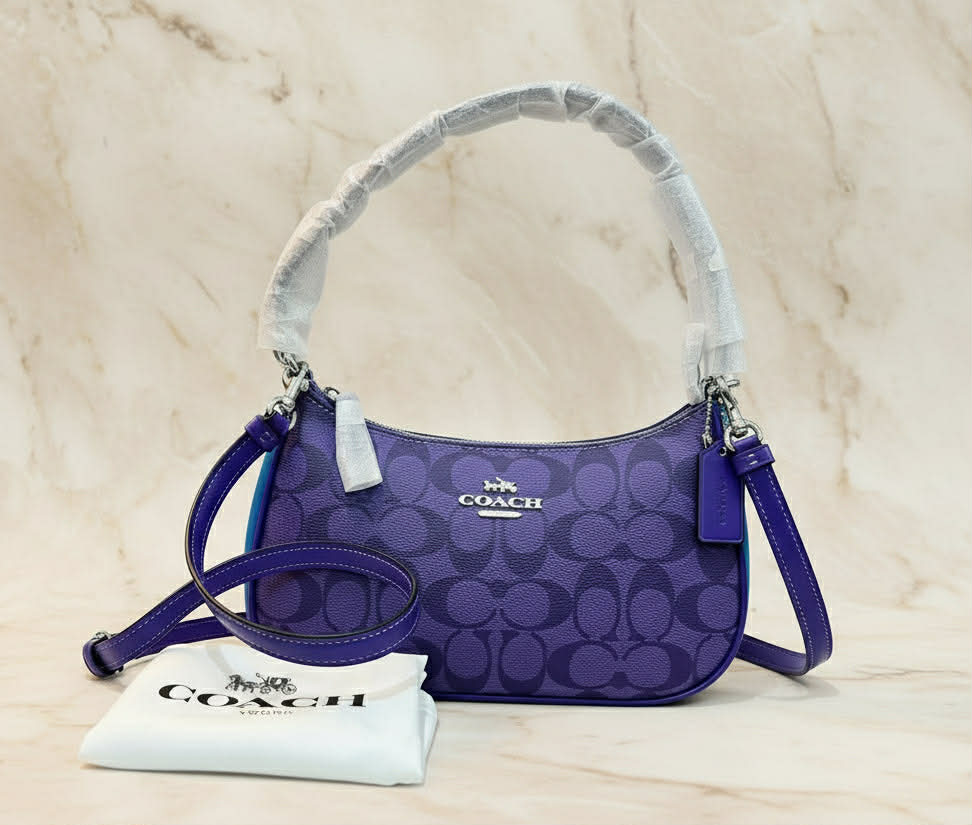 COACH TERI SHOULDER BAG/CROSSBODY BAG - IN SIGNATURE CANVAS PURPLE BLOCKED COLOR