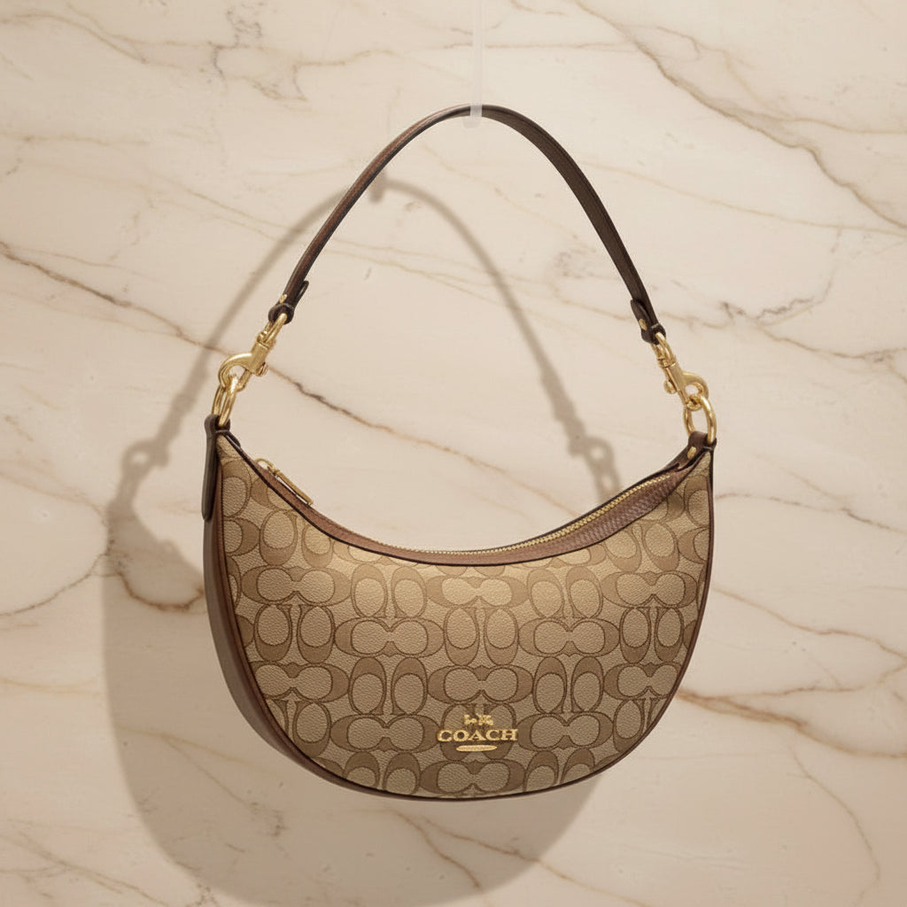 COACH ARIA SHOULDER BAG/CROSSBODY BAG IN SIGNATURE JACQUARD KHAKI