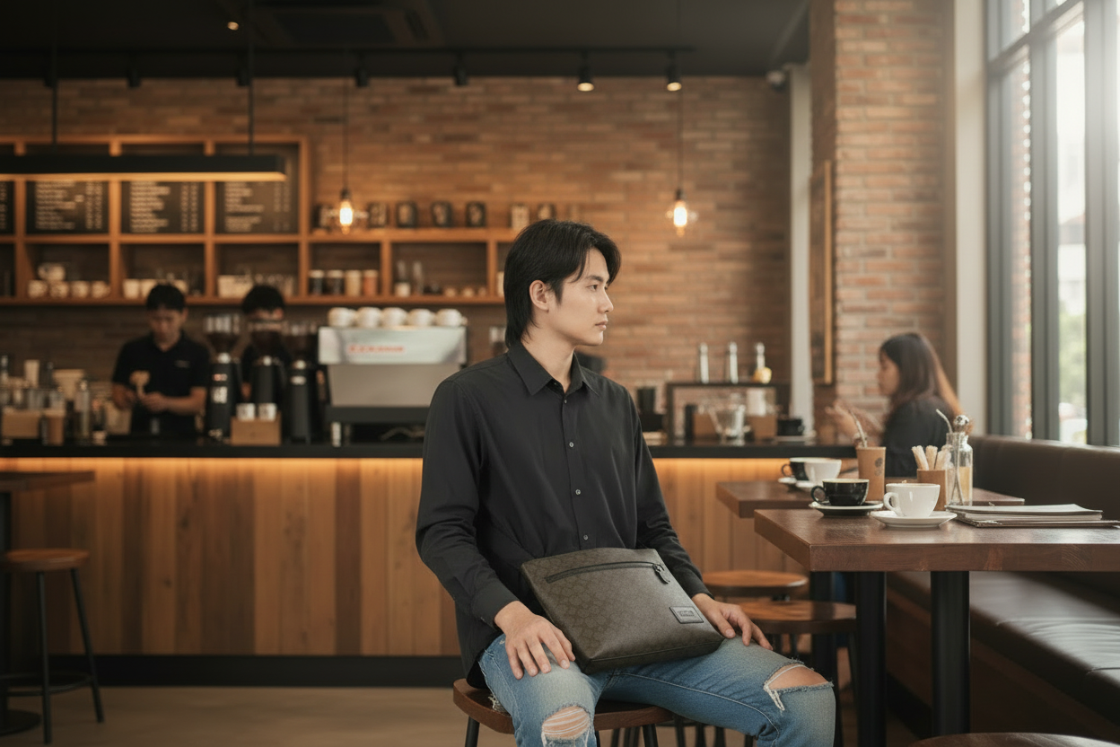 حقيبة كروسبودي من كوتش مصنوعة من قماش مميز - لون الماهوجني