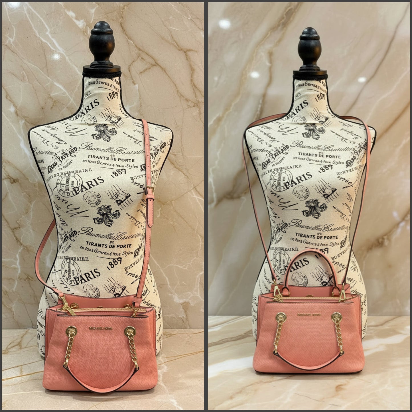 MICHAEL KORS SMALL TEAGEN LEATHER SATCHEL - PEACH