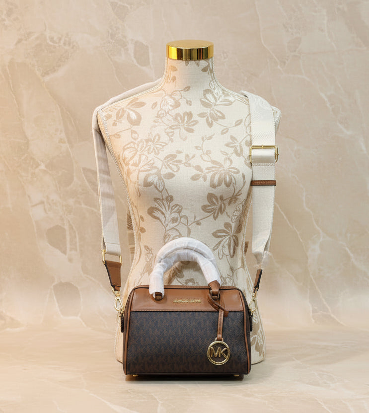 MICHAEL KORS XS TRAVEL DUFFLE CROSSBODY IN SIGNATURE BROWN