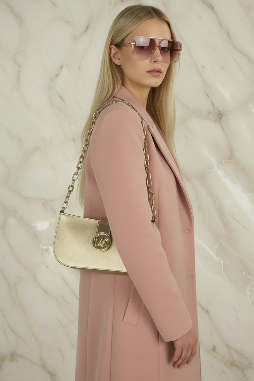MICHAEL KORS CARMEN POUCHETTE SHOULDER BAG ONLY - PALE GOLD