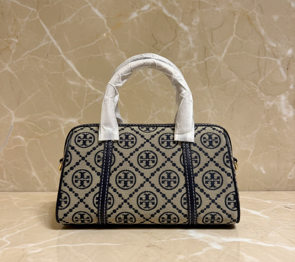 TORY BURCH PETITE BARREL/XBODY - T MONOGRAM NAVY BLUE