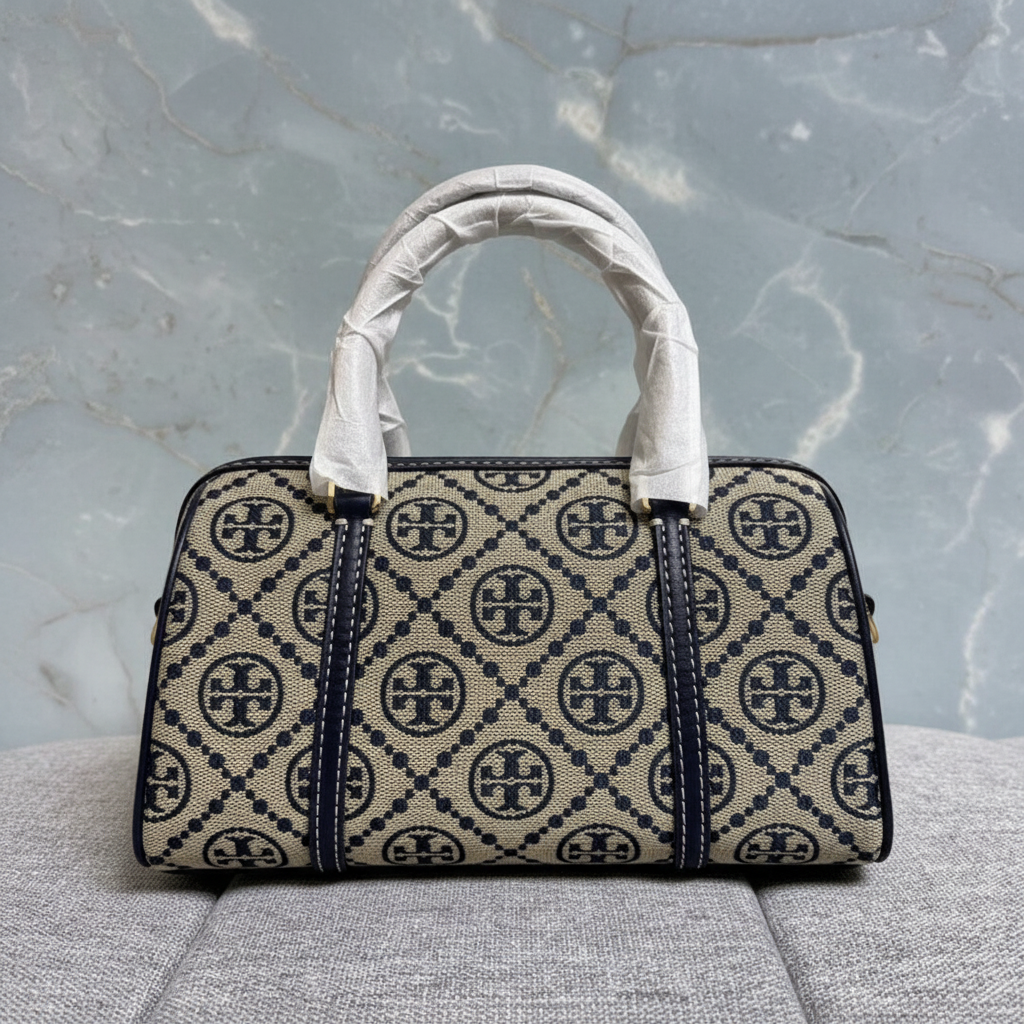 TORY BURCH PETITE BARREL/XBODY - T MONOGRAM NAVY BLUE