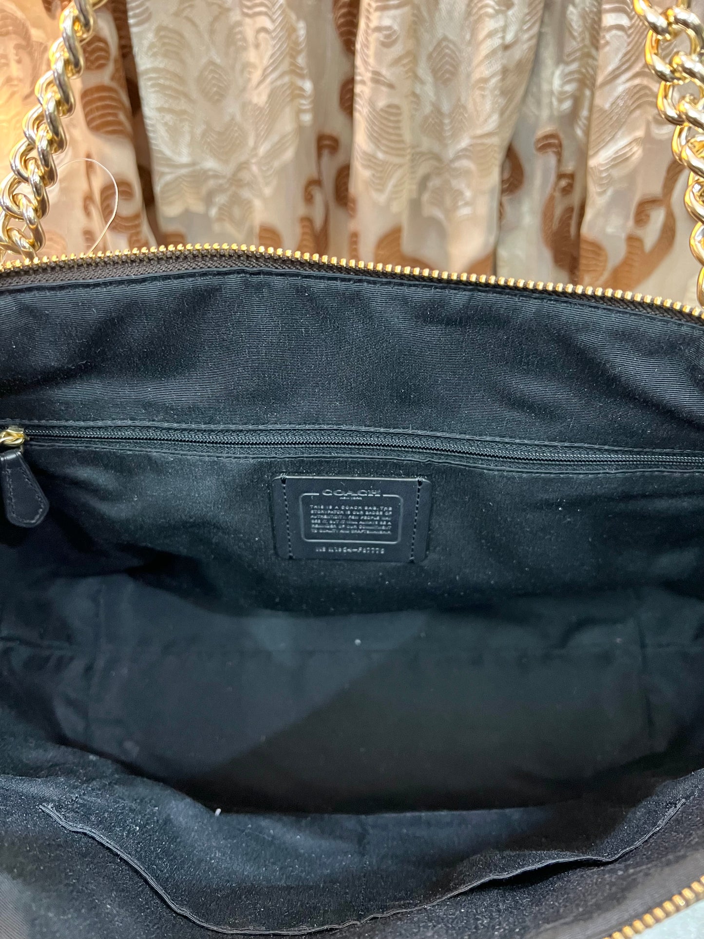 COACH AVA LARGE ZIP TOP TOTE IN SIGNATURE BLACK BROWN