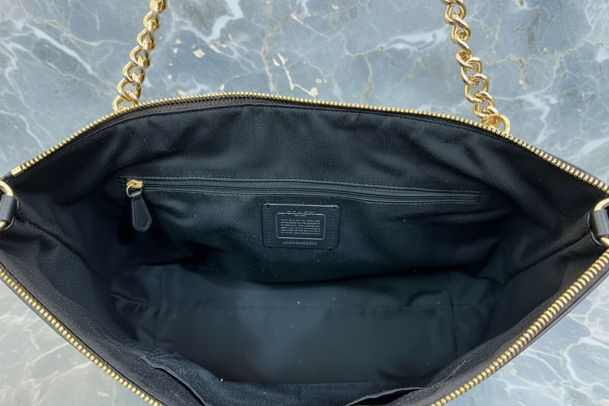 COACH AVA LARGE ZIP TOP TOTE IN SIGNATURE BLACK BROWN