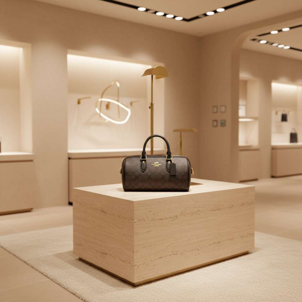 حقيبة كوتش متوسطة الحجم طويلة من قماش الروان - لون الجوز الأسود