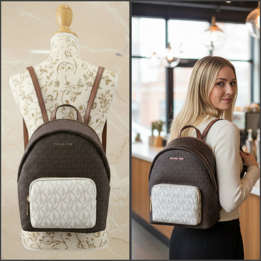 MICHAEL KORS MEDIUM ERIN BACKPACK - SIGNATURE BROWN/WHITE