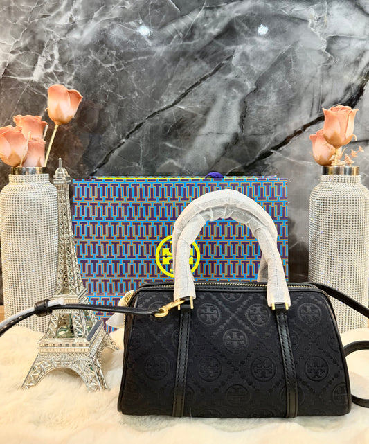 TORY BURCH PETITE JACQUARD T MONOGRAM BARREL - BLACK