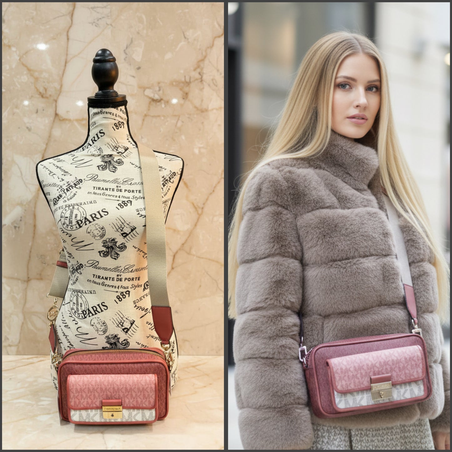 MICHAEL KORS SIGNATURE BRADSHAW POCKET CAMERA CROSSBODY BAG - CINNAMON MULTI ( BOUTIQUE STORE )