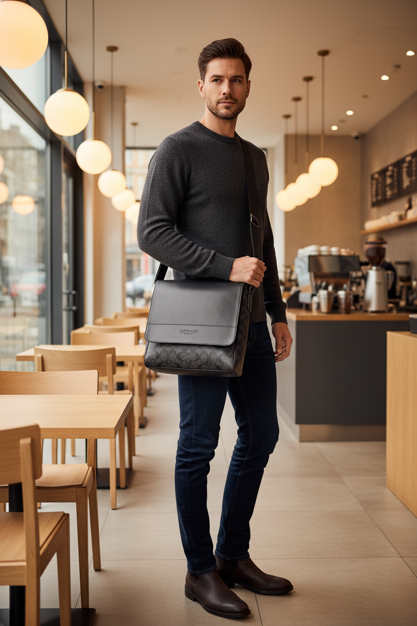 COACH HOUSTON MAP CROSSBODY BAG - SIGNATURE COATED CANVAS & REFINED CALF LEATHER