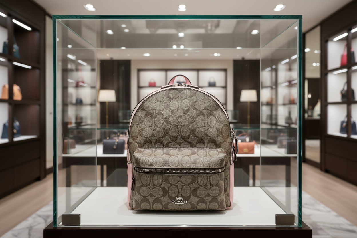 حقيبة ظهر متوسطة الحجم من كوتش تشارلي - لون بني/وردي مميز