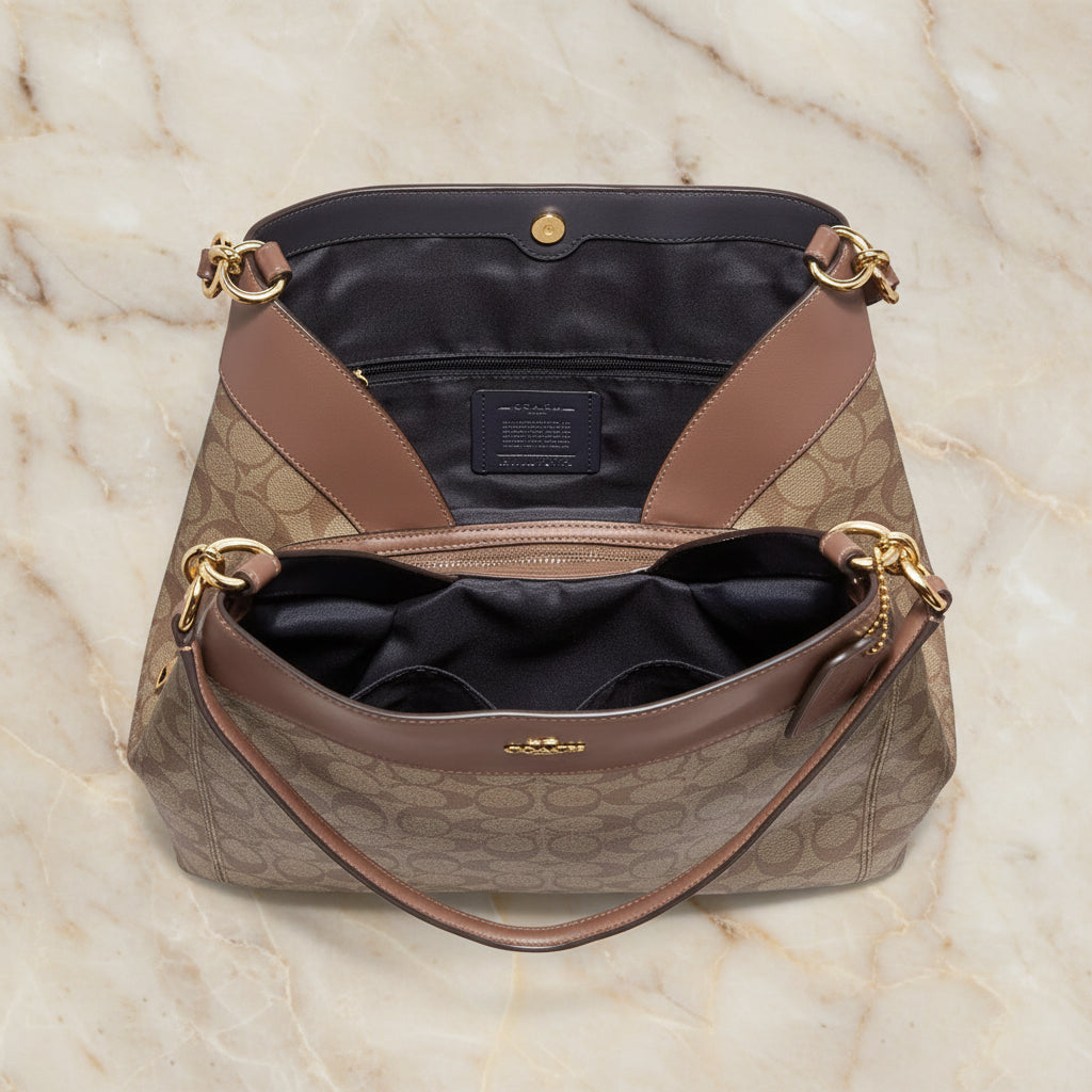 SALE‼️‼️‼️COACH LEXY SHOULDER BAG IN SIGNATURE KHAKI/SADDLE